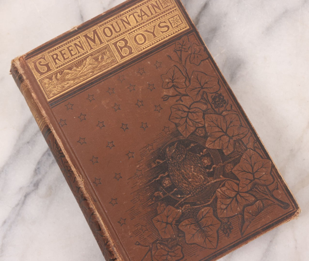 Lot 124 - "Green Mountain Boys" Antique History Book On The Early Settlement Of Vermont, Featuring Embossed Owl Illustration On Cover, Published By Hall And Whiting, Boston, 1848