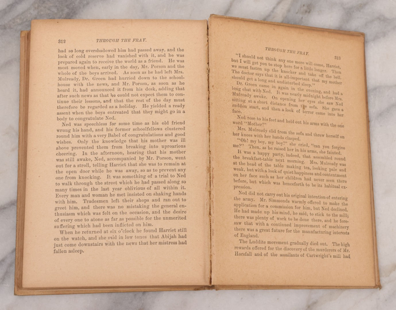 Lot 125 - "Through The Fray; A Tale Of The Luddite Riots" Antique Illustrated Novel By G.A. Henty, Cover And Spine Featuring Depictions Of Weapons And Battle Scenes, Published By A.L. Burt, New York, Circa 1900