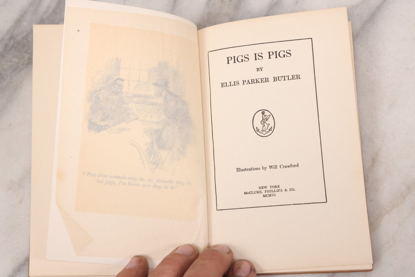Lot 130 - "Pigs Is Pigs" Antique Illustrated Story Book With Odd Illustration On Cover Of Guinea Pigs Emptying Cornucopias Full Of Miniature Guinea Pigs, By Ellis Parker Butler, Published By McClure, Phillips And Co., 1906