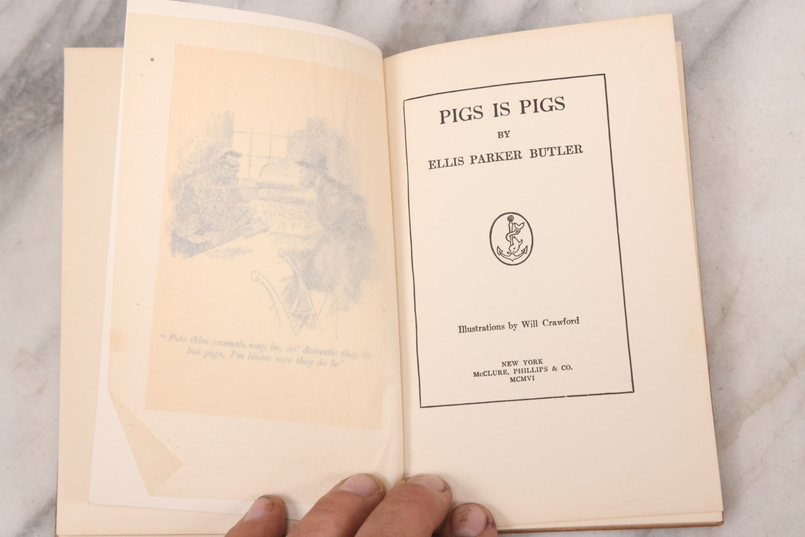 Lot 130 - "Pigs Is Pigs" Antique Illustrated Story Book With Odd Illustration On Cover Of Guinea Pigs Emptying Cornucopias Full Of Miniature Guinea Pigs, By Ellis Parker Butler, Published By McClure, Phillips And Co., 1906