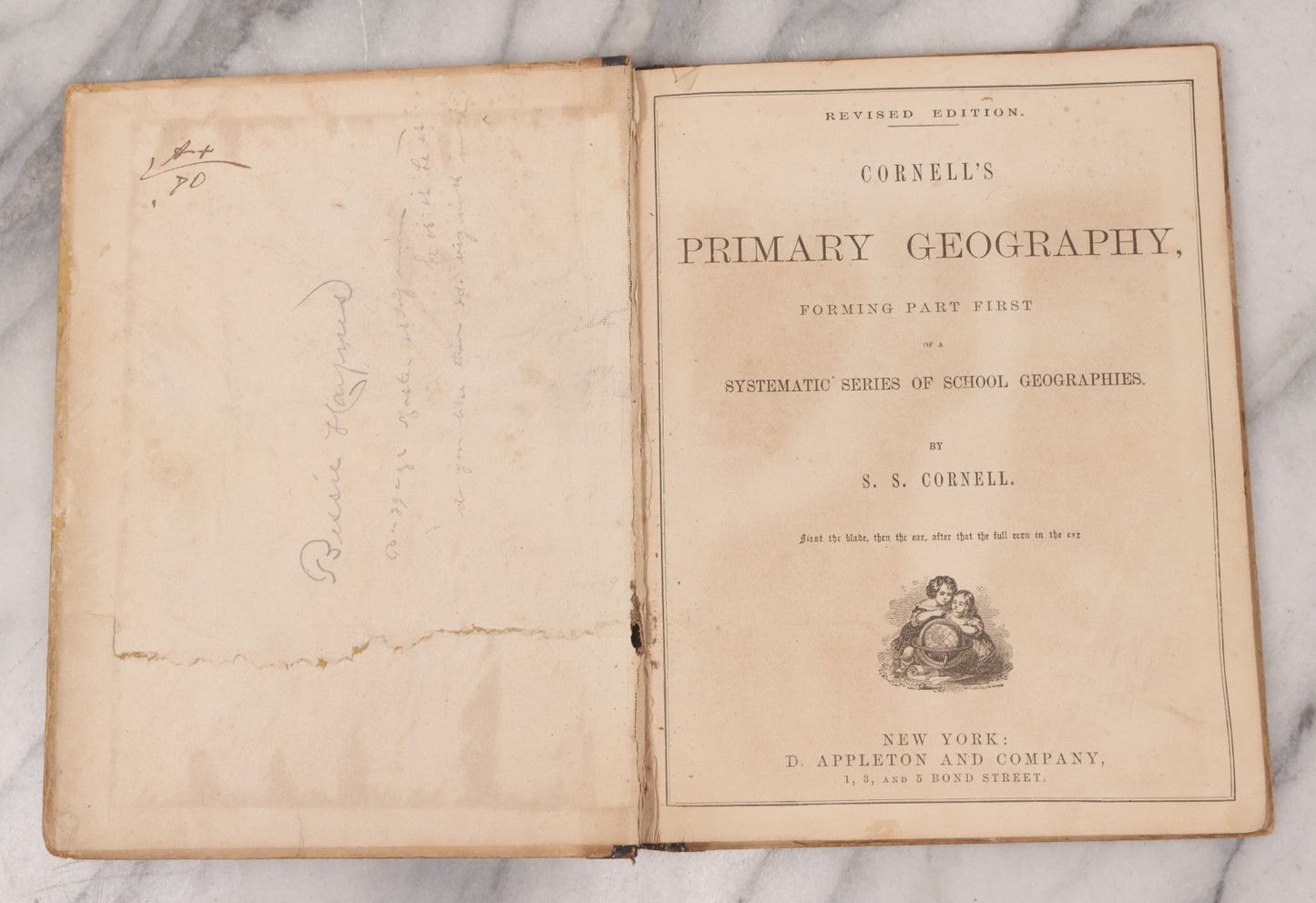 Lot 132 - "Cornell's Primary Geography" Antique Geography Book And Atlas By S.S. Cornell, Revised Edition, Published By D. Appleton And Company, New York, Circa 1875