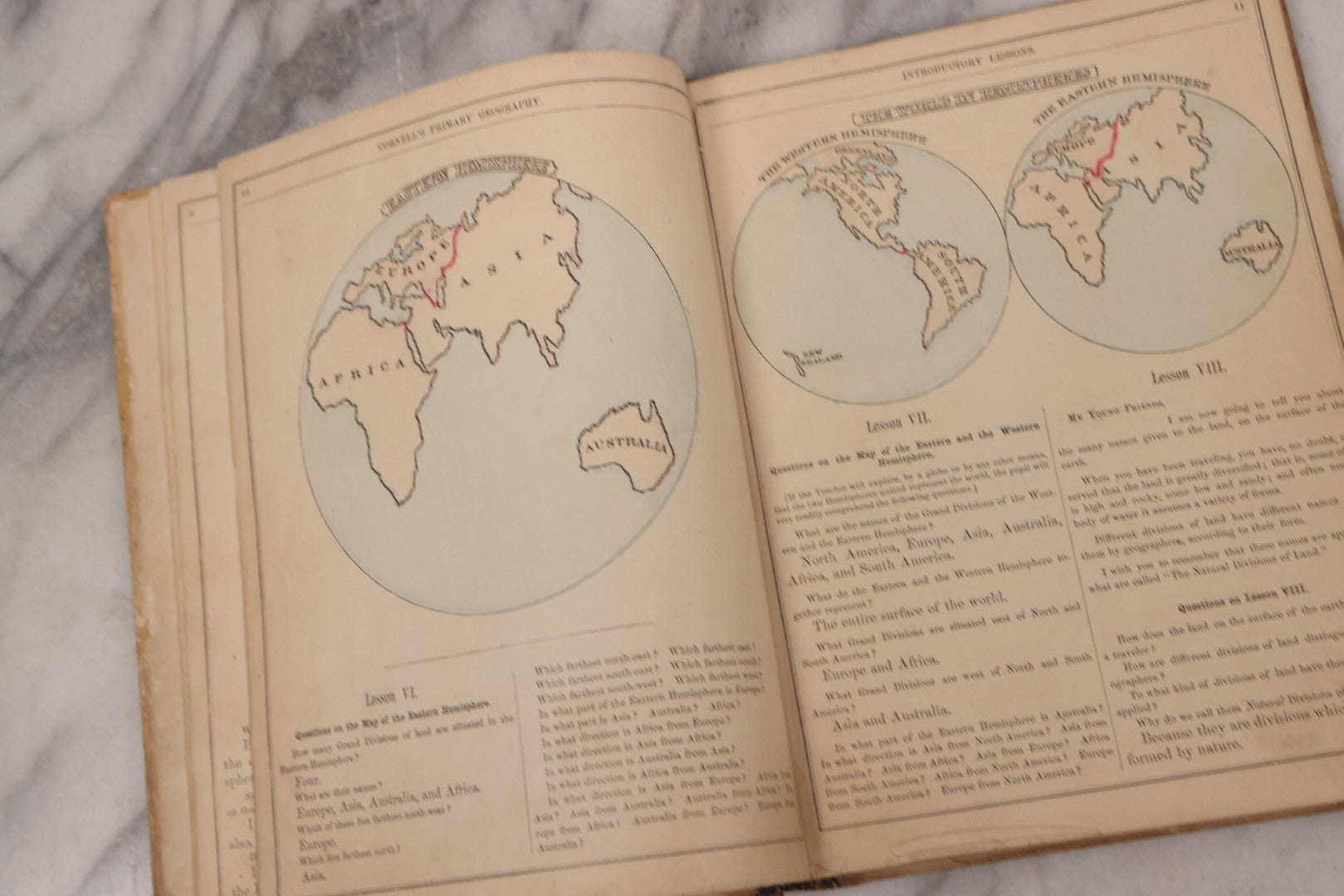 Lot 132 - "Cornell's Primary Geography" Antique Geography Book And Atlas By S.S. Cornell, Revised Edition, Published By D. Appleton And Company, New York, Circa 1875