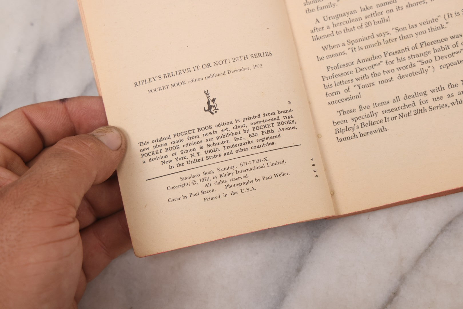 Lot 136 - Ripley's "Believe It Or Not!" Vintage Profusely Illustrated Trivia Book, 20th Series, Published By Pocket Books, New York, Dec. 1972