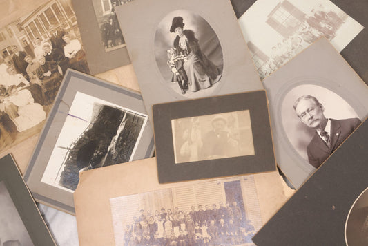 Lot 141 - Grouping Of Eleven Antique Boarded And Other Photographs Of Various Subjects Including School Classes, Man On Porch, Portraits, Bridge, And Others