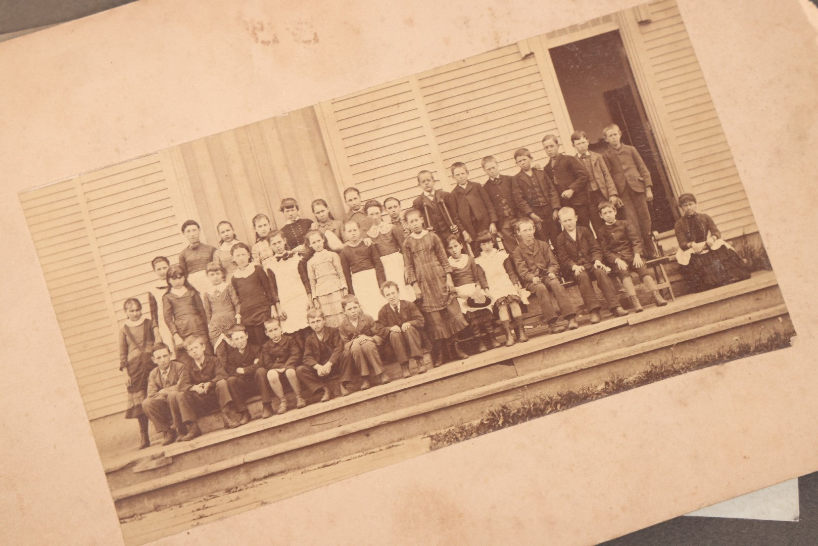 Lot 141 - Grouping Of Eleven Antique Boarded And Other Photographs Of Various Subjects Including School Classes, Man On Porch, Portraits, Bridge, And Others