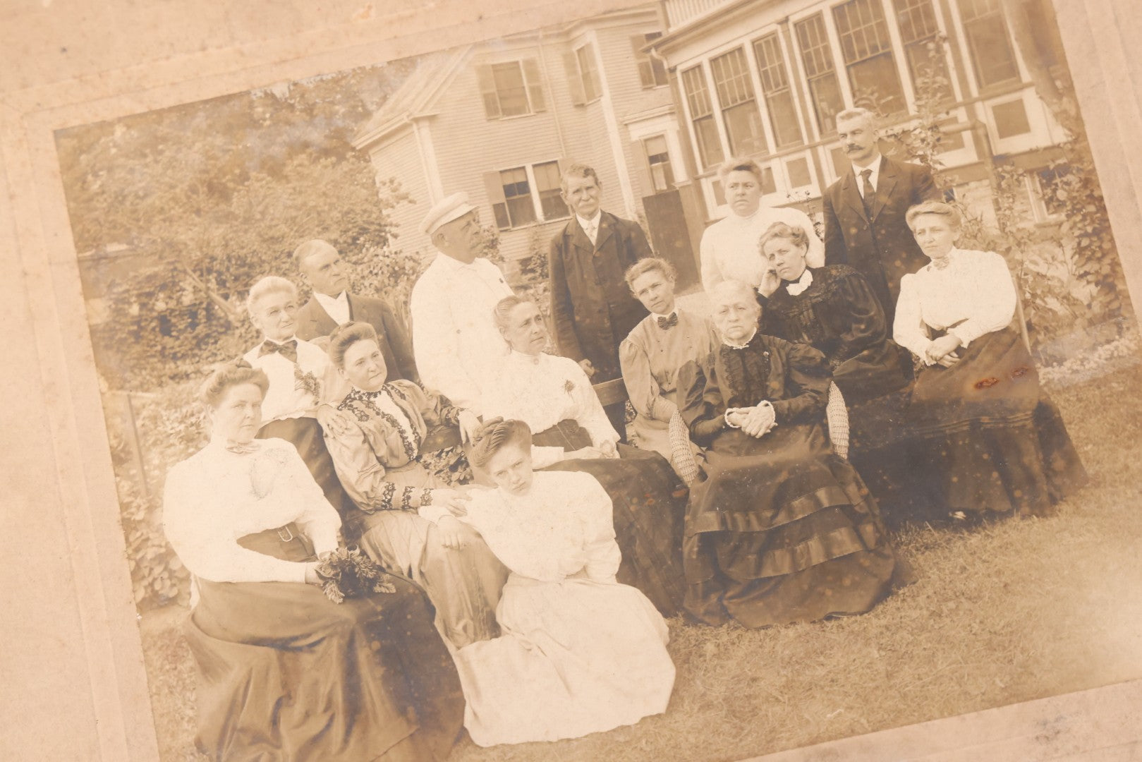 Lot 141 - Grouping Of Eleven Antique Boarded And Other Photographs Of Various Subjects Including School Classes, Man On Porch, Portraits, Bridge, And Others