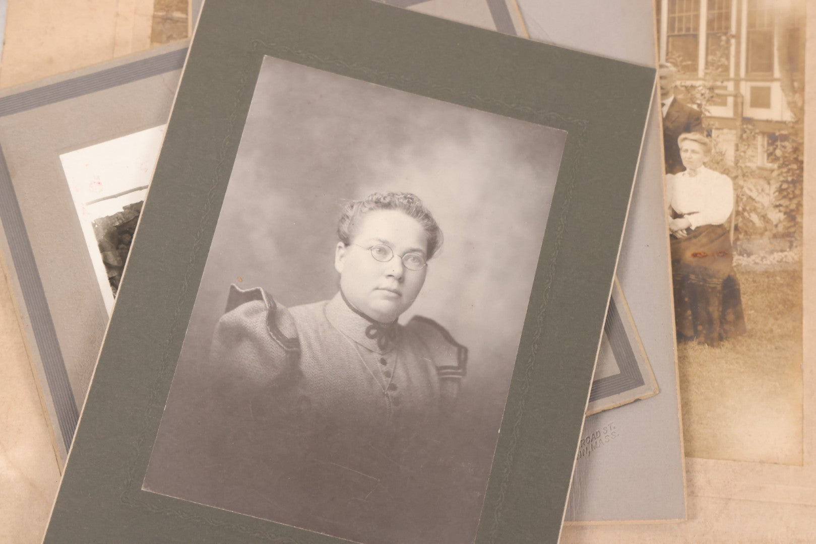 Lot 141 - Grouping Of Eleven Antique Boarded And Other Photographs Of Various Subjects Including School Classes, Man On Porch, Portraits, Bridge, And Others