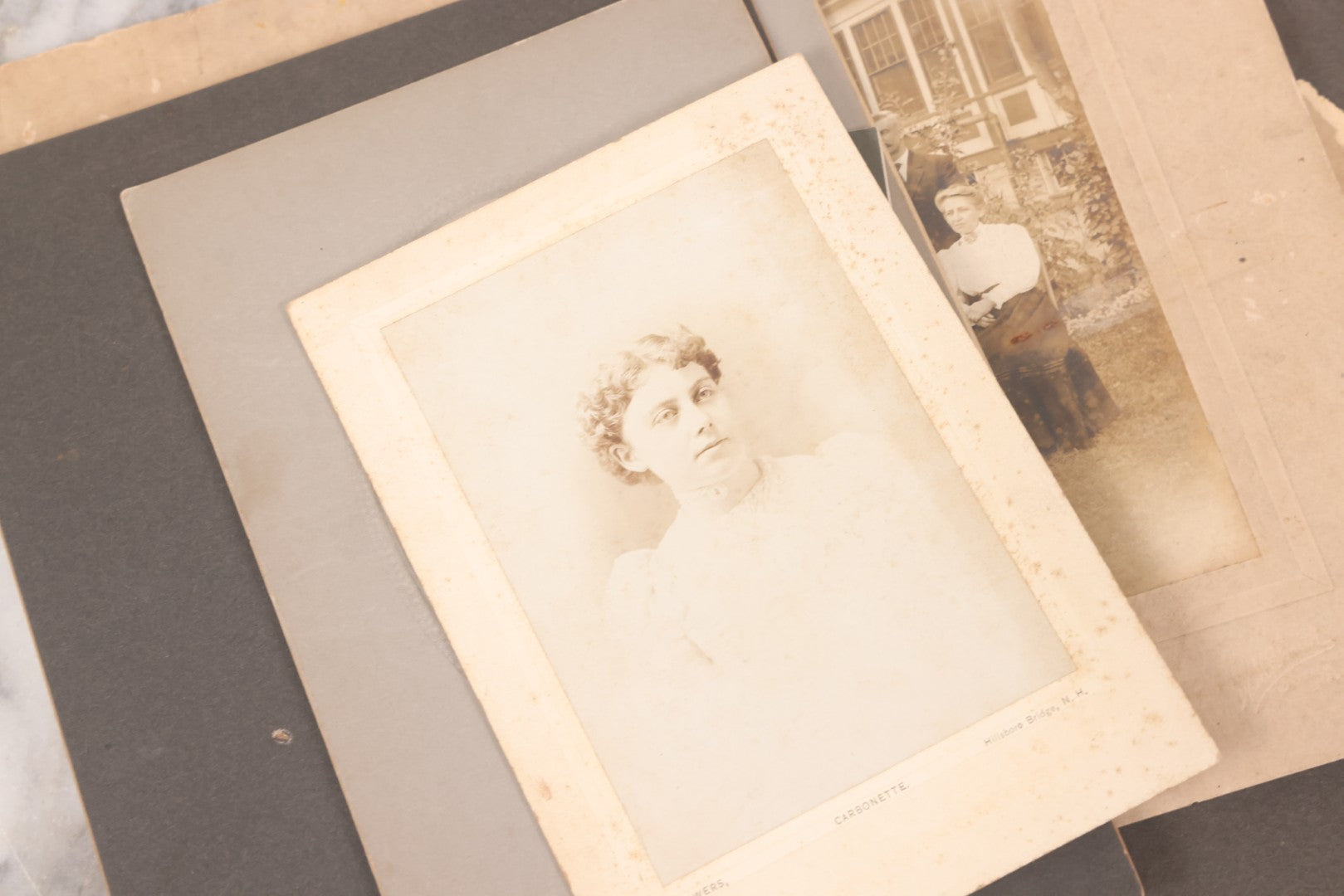 Lot 141 - Grouping Of Eleven Antique Boarded And Other Photographs Of Various Subjects Including School Classes, Man On Porch, Portraits, Bridge, And Others