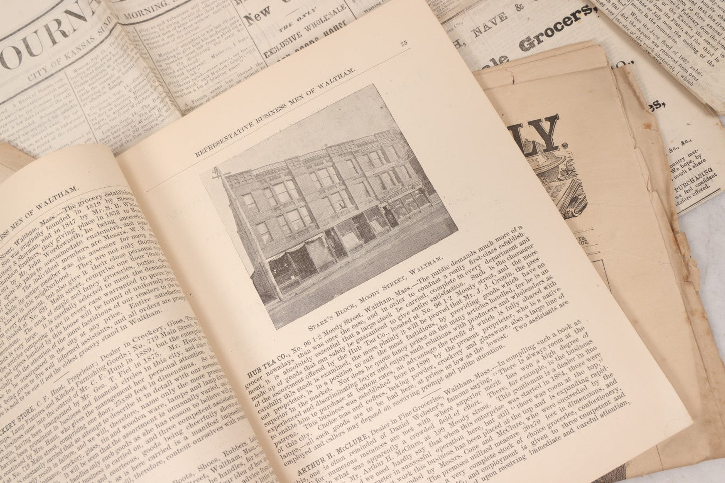 Lot 143 - Grouping Of Seven Antique Commerce Related Ephemera Pieces Including 1860s Era Journals Of Commerce, Kansas City, Waltham Massachusetts Businessmen Directory, And Other Items