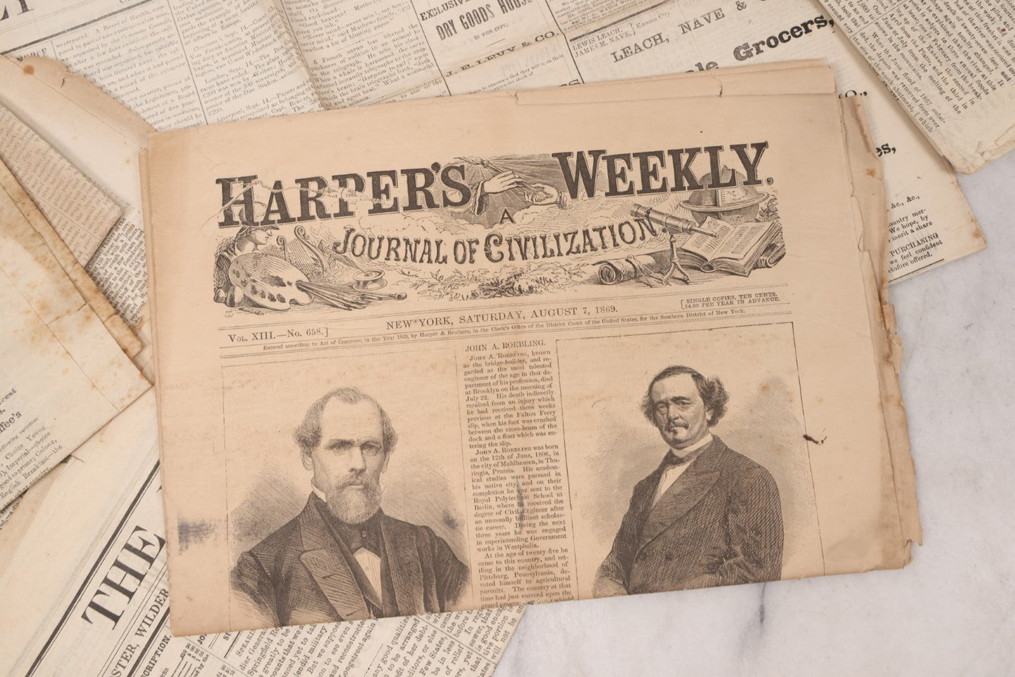 Lot 143 - Grouping Of Seven Antique Commerce Related Ephemera Pieces Including 1860s Era Journals Of Commerce, Kansas City, Waltham Massachusetts Businessmen Directory, And Other Items