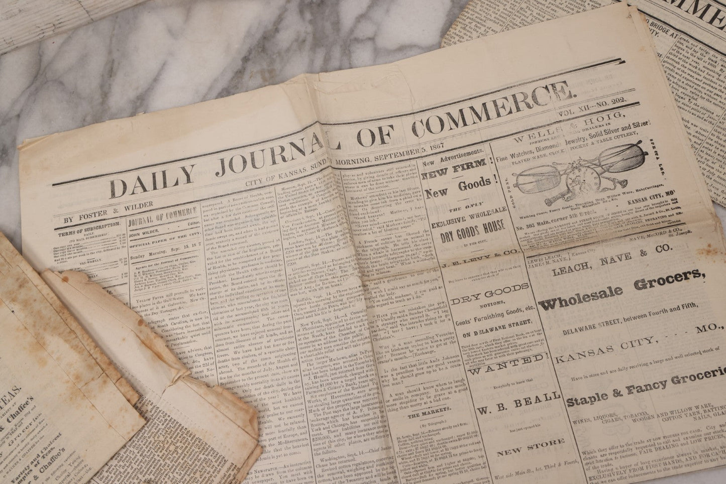 Lot 143 - Grouping Of Seven Antique Commerce Related Ephemera Pieces Including 1860s Era Journals Of Commerce, Kansas City, Waltham Massachusetts Businessmen Directory, And Other Items