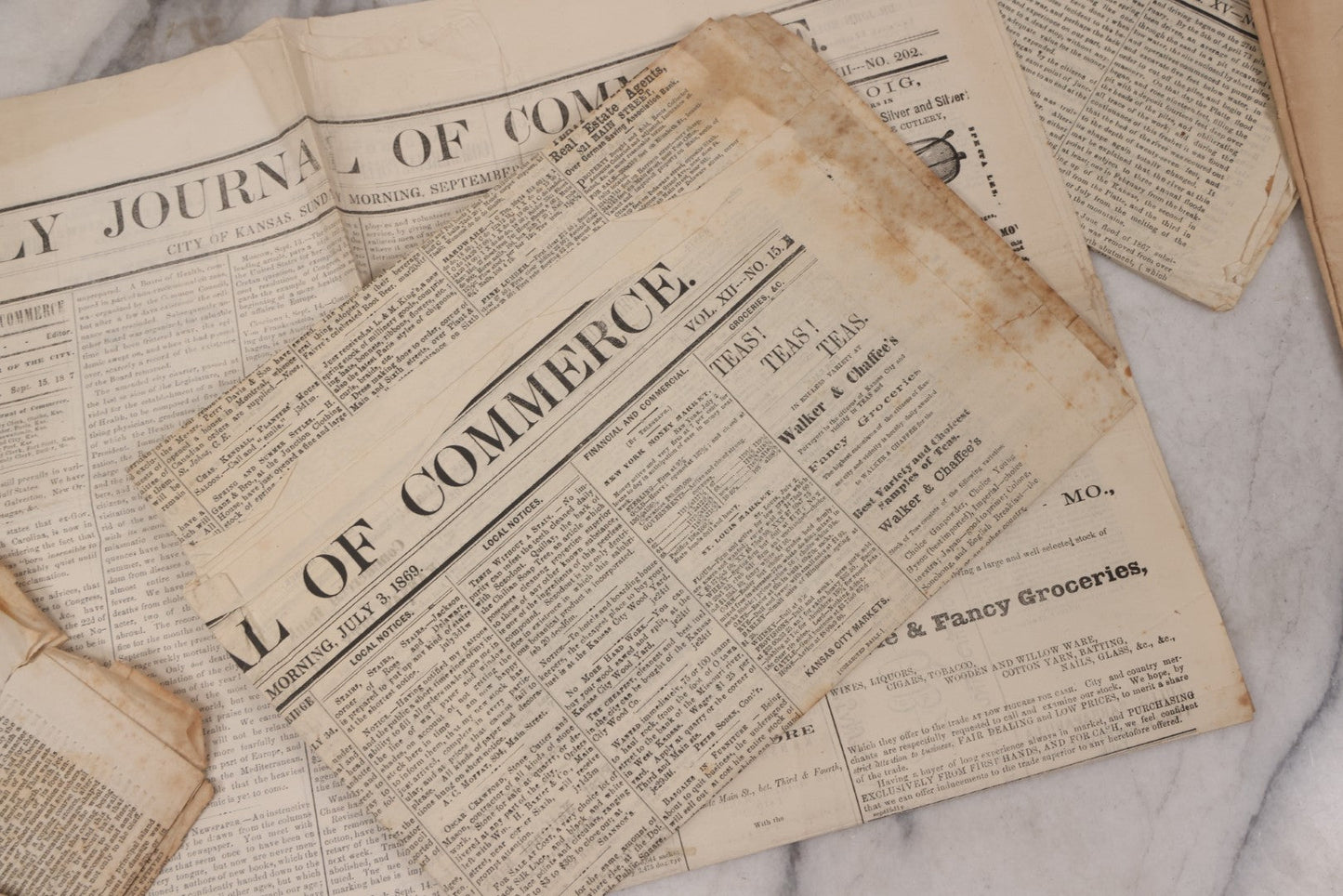 Lot 143 - Grouping Of Seven Antique Commerce Related Ephemera Pieces Including 1860s Era Journals Of Commerce, Kansas City, Waltham Massachusetts Businessmen Directory, And Other Items