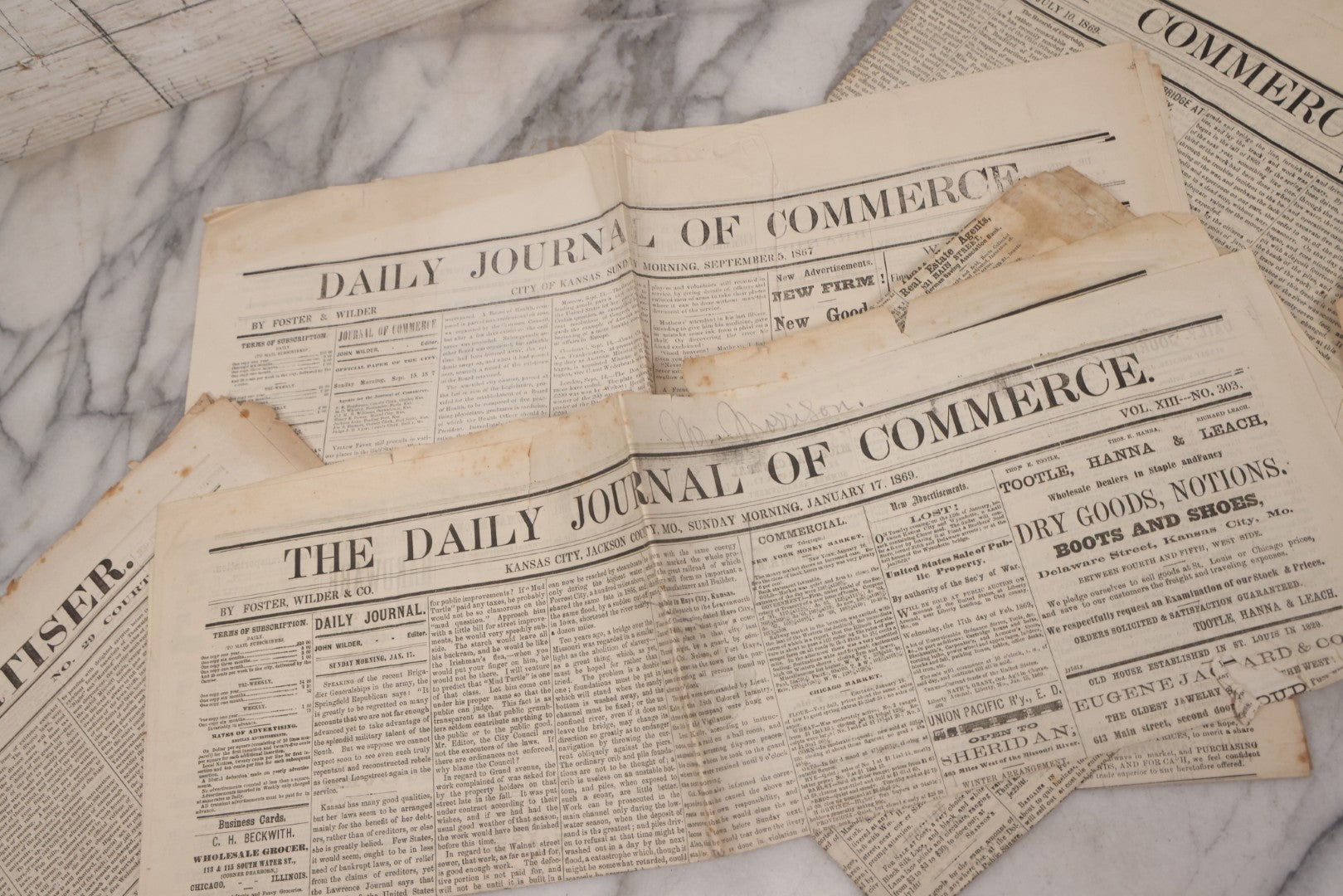 Lot 143 - Grouping Of Seven Antique Commerce Related Ephemera Pieces Including 1860s Era Journals Of Commerce, Kansas City, Waltham Massachusetts Businessmen Directory, And Other Items