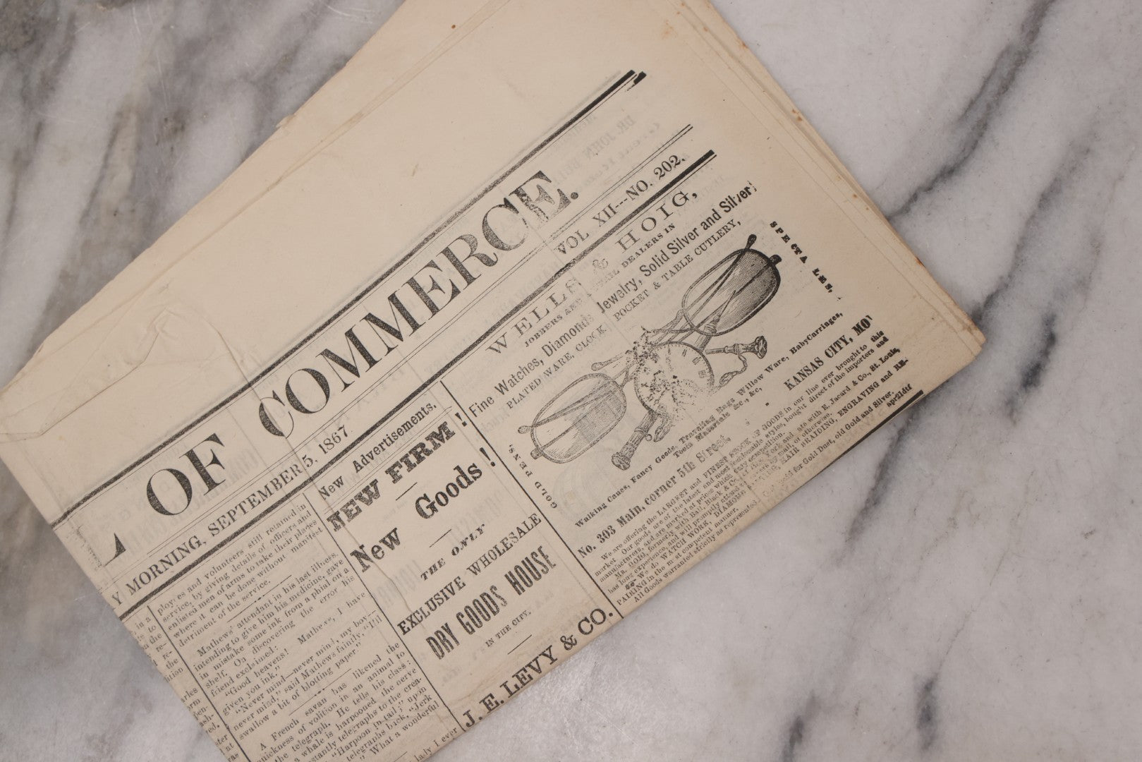 Lot 143 - Grouping Of Seven Antique Commerce Related Ephemera Pieces Including 1860s Era Journals Of Commerce, Kansas City, Waltham Massachusetts Businessmen Directory, And Other Items