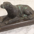 Lot 002 - Antique Bronze Desk Spaniel Dog Statue, Reclined And Alert, With Verdigris Patina And Original Wood Base, Exposed Screw Behind Dog For Unknown Attachment