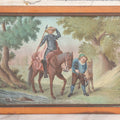 Lot 003 - Antique Miniature Painting Under Glass Depicting Don Quixote And Sancho Panza, Painted On Paper Or Card, Copper Frame With Leather Back, 5" x 3-1/2"