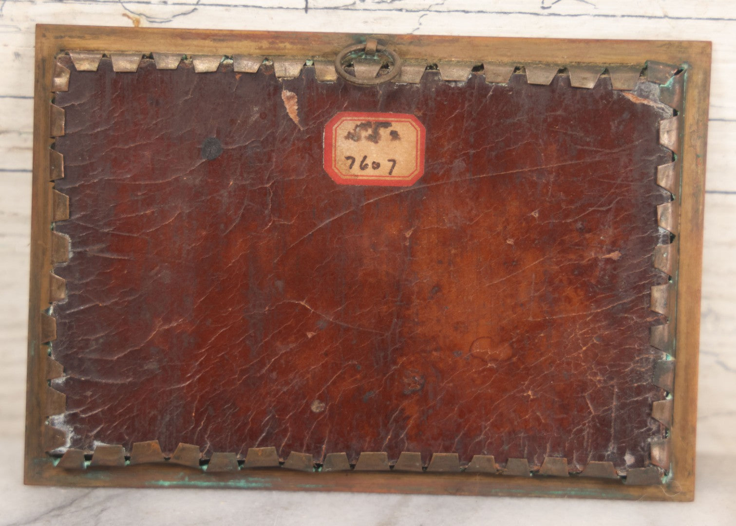 Lot 003 - Antique Miniature Painting Under Glass Depicting Don Quixote And Sancho Panza, Painted On Paper Or Card, Copper Frame With Leather Back, 5" x 3-1/2"