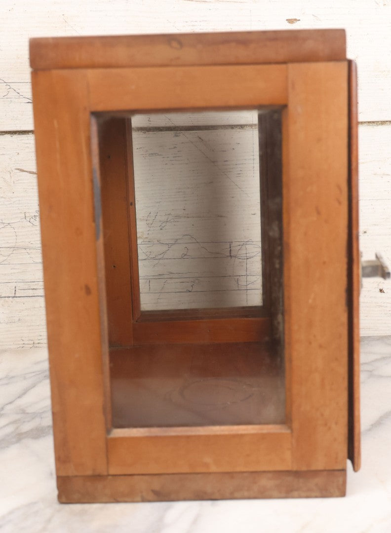 Lot 007 - Antique Wooden Antiseptic Sterilizer Cabinet With Glass Front Door And Reverse Painted Lettering, Red Star Logo, Glass Sides