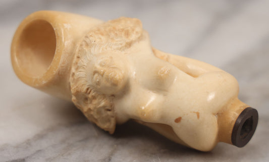 Lot 009 - Vintage Meerschaum Pipe Bowl In Carved Decorative Nude Female Form With Arms Over Head, Straddling Pipe Bowl, Legs Bent Behind Body, Missing Pipe Stem Attachment