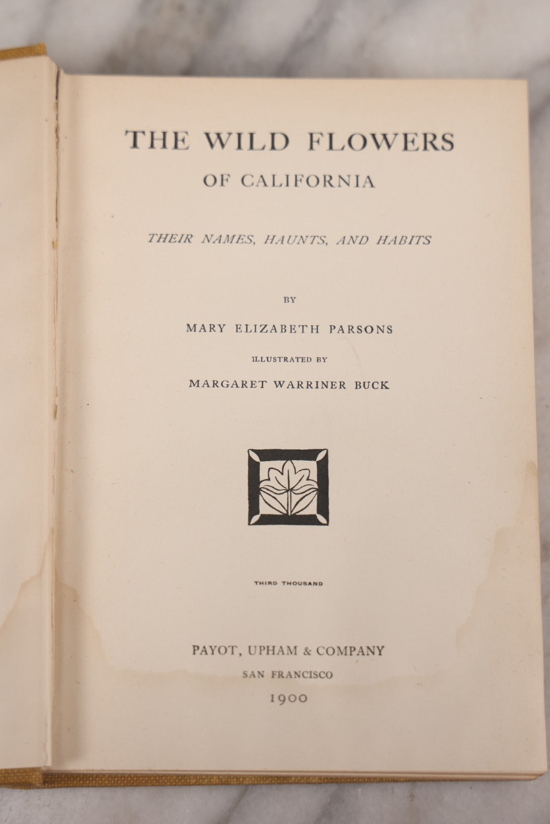 Lot 010 - "The Wild Flowers Of California" By Mary Elizabeth Parsons, Illustrated By Margaret Warriner Buck, Published By Payot, Upham & Company, San Francisco, 1900, With Orchid Art Nouveau Design On Cover, Note Water Damage