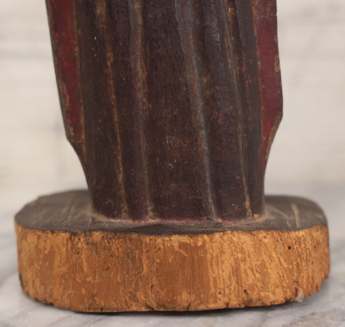 Lot 011 - Antique Wood Carved Folk Art Female Santos Saint Icon In Original Paint With Wear And Tear From Age, Circa Early 19th Century, 9-1/4" H