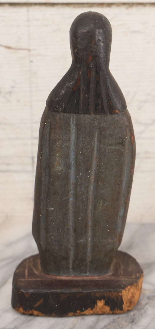 Lot 011 - Antique Wood Carved Folk Art Female Santos Saint Icon In Original Paint With Wear And Tear From Age, Circa Early 19th Century, 9-1/4" H
