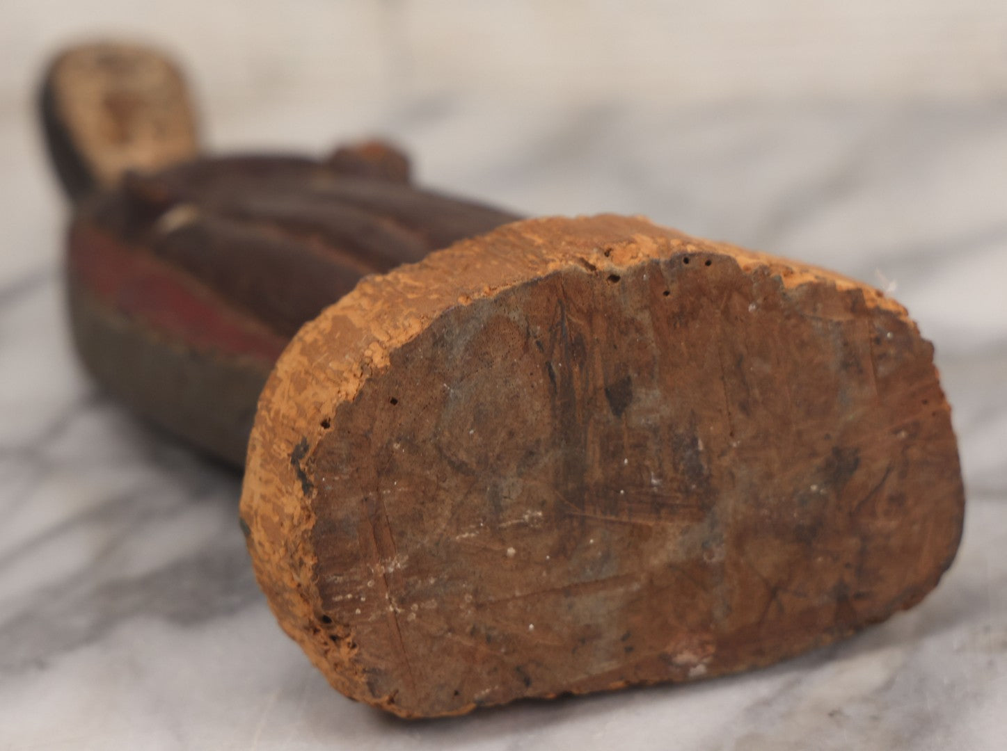 Lot 011 - Antique Wood Carved Folk Art Female Santos Saint Icon In Original Paint With Wear And Tear From Age, Circa Early 19th Century, 9-1/4" H