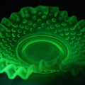 Lot 012 - Uranium Glass Decorative Dish With Hobnail Pattern And Ruffled Edge, Glows Under Blacklight