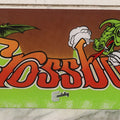 Lot 013 - Vintage Crossbow Arcade Cabinet Marquee Panel With Bat And Dragon Graphics, Classic 1983 Exidy Game, Gun Target Fantasy Adventure Arcade Game, Plexiglass Or Similar Material, 8-1/2" x 23-3/4"