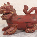 Lot 014 - Vintage Wooden Two-Piece Carved Chinese Dragon Dresser Box With Red Paint, Gold Painted Details