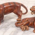 Lot 017 - Pair Of Vintage Ceramic Brown Painted Tigers In Reclined And Pacing Poses