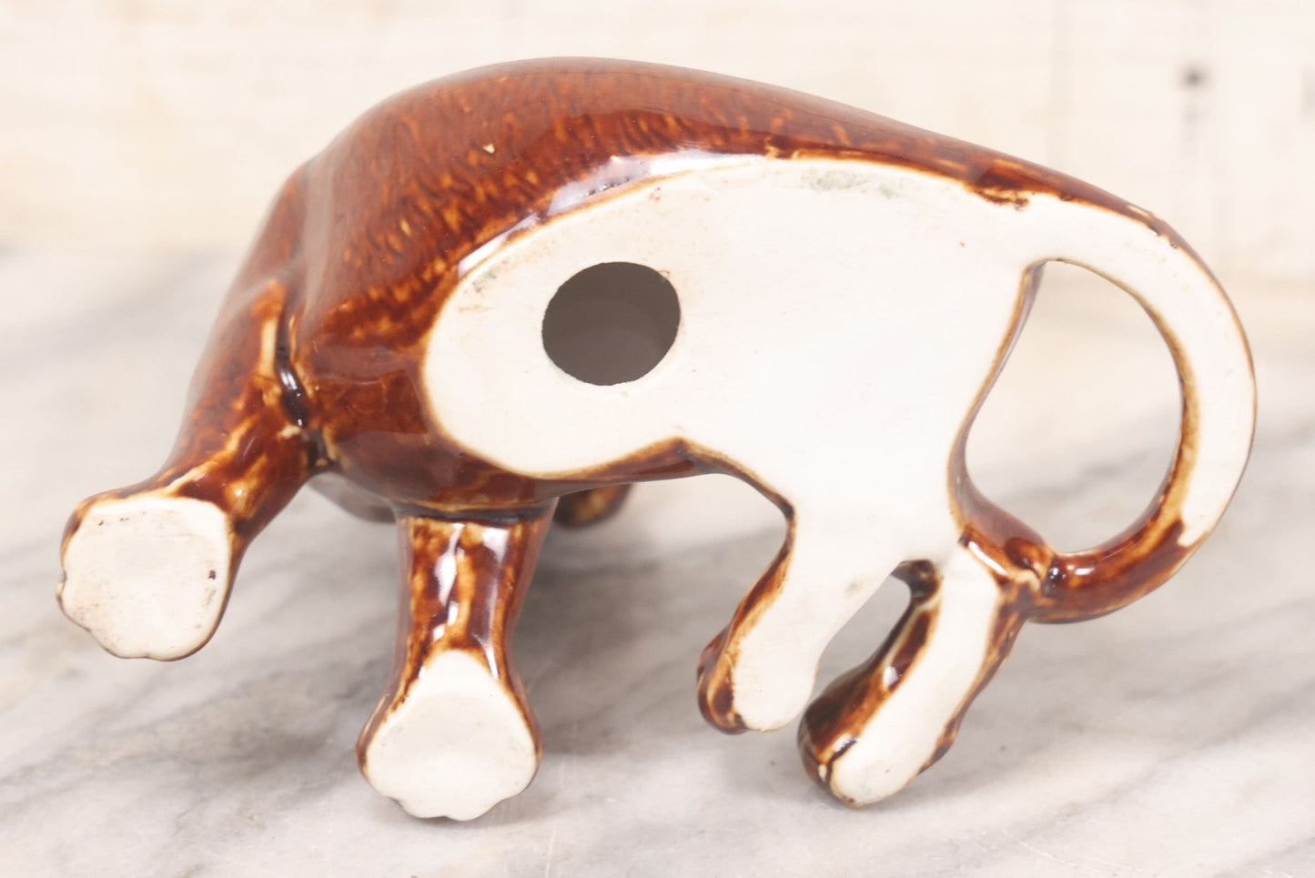 Lot 017 - Pair Of Vintage Ceramic Brown Painted Tigers In Reclined And Pacing Poses