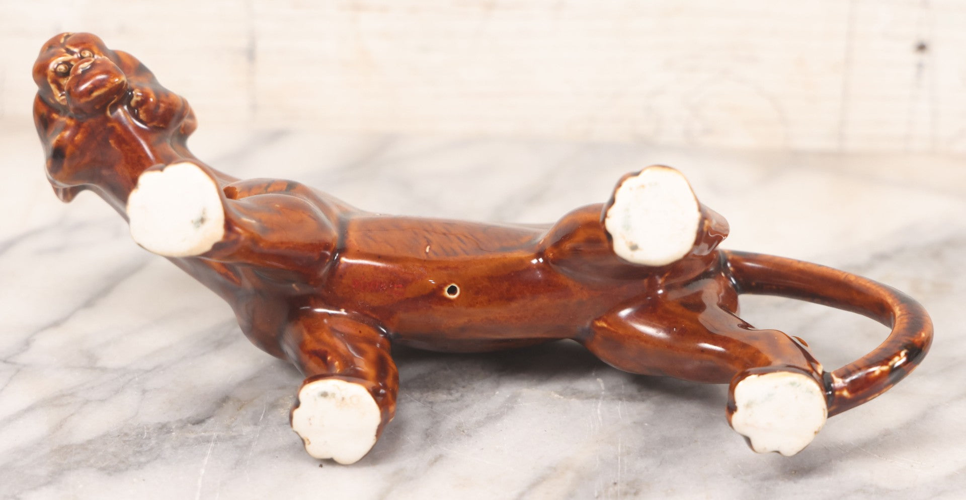 Lot 017 - Pair Of Vintage Ceramic Brown Painted Tigers In Reclined And Pacing Poses