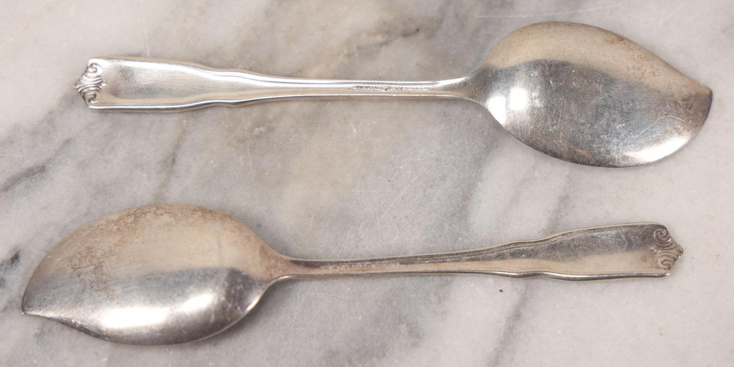 Lot 019 - Antique Pair Of Sterling Silver Curved Pointed Scooping Spoons, Decorative Handles With Rose Motif, Marked Westmoreland Sterling, Total Weight 1.9 Troy Ounces