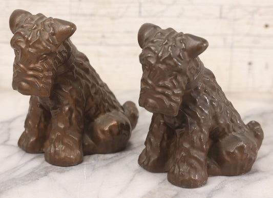 Lot 020 - Pair Of Vintage Cast Metal Scottie Dog Bookends, Hollow Casting With Applied Patina Coating