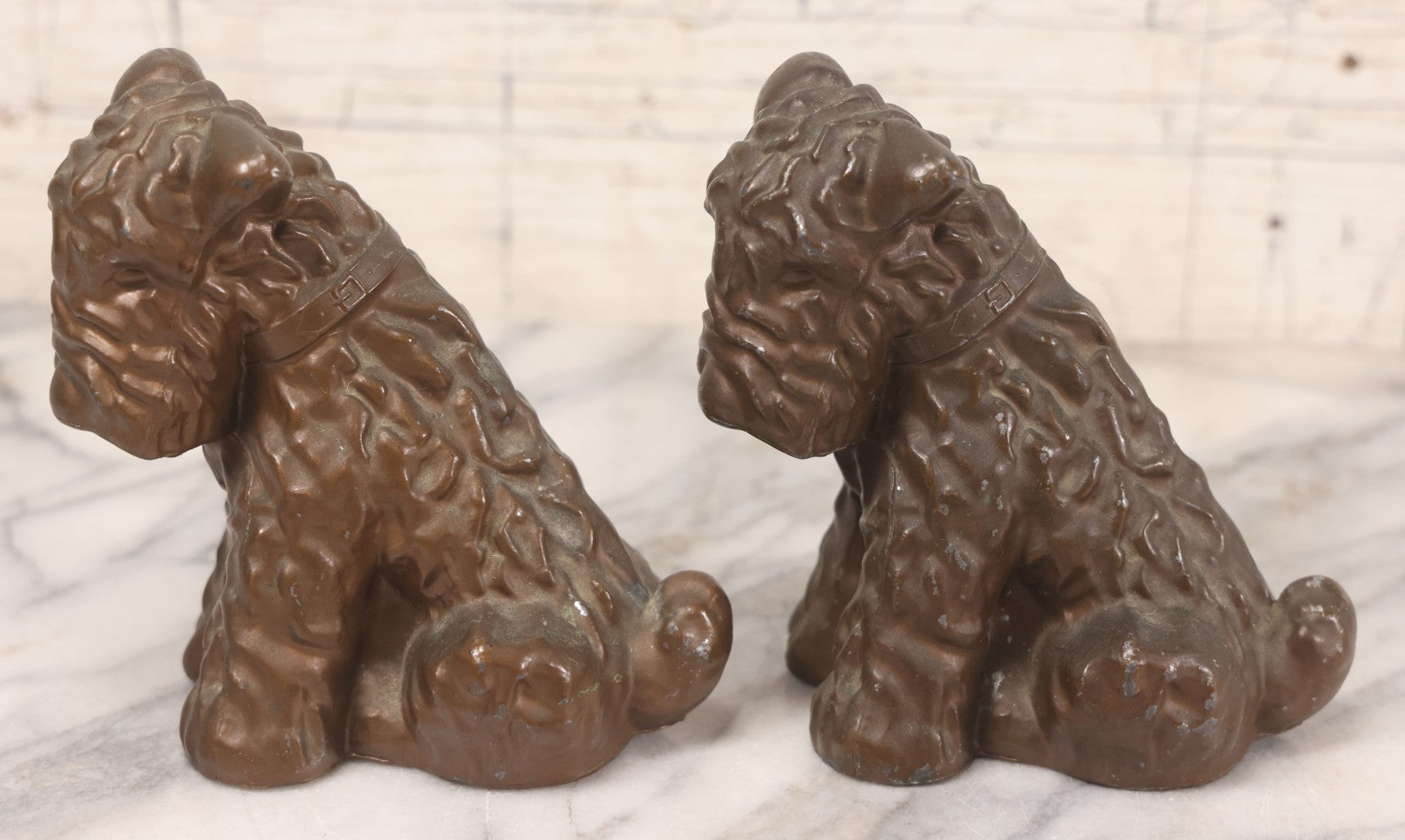Lot 020 - Pair Of Vintage Cast Metal Scottie Dog Bookends, Hollow Casting With Applied Patina Coating