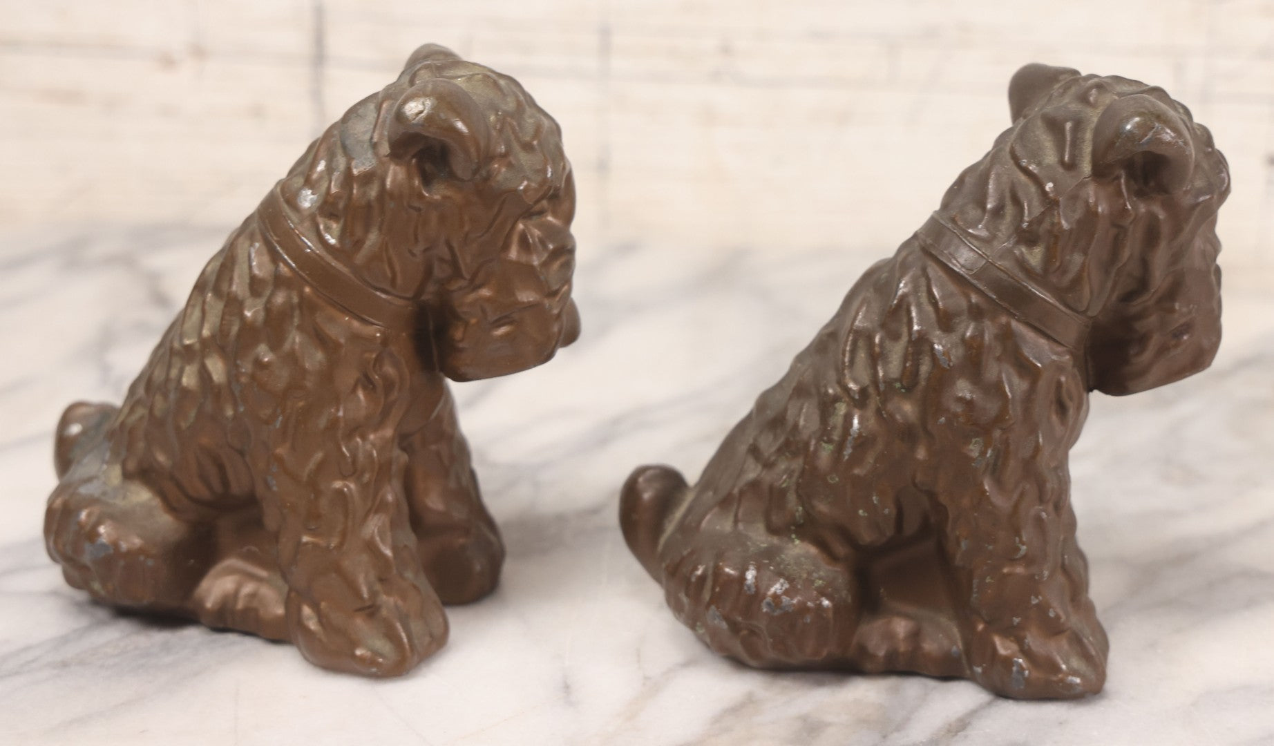 Lot 020 - Pair Of Vintage Cast Metal Scottie Dog Bookends, Hollow Casting With Applied Patina Coating