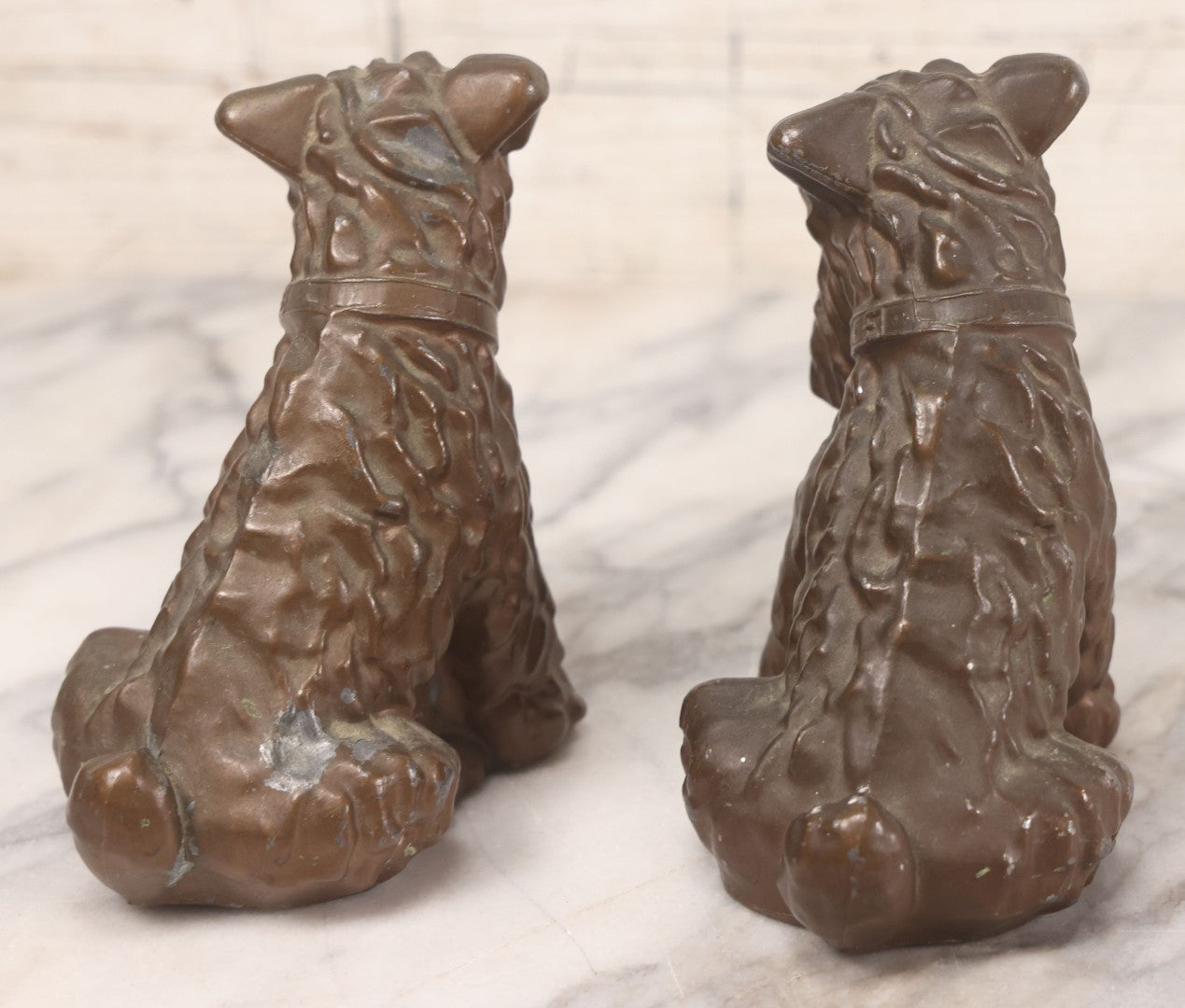 Lot 020 - Pair Of Vintage Cast Metal Scottie Dog Bookends, Hollow Casting With Applied Patina Coating