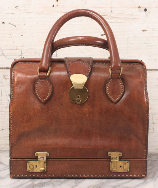 Lot 021 - Vintage Italian Leather Occupational Handbag By The Whip DI Roma With Segmented Interior And Bottom Compartment, Stamped “The Whip Roma, V. S. Sebastianello, P. DI Spagna,” Made For Abercrombie & Fitch, With Keys And Accessories