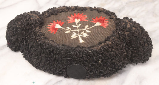 Lot 024 - Antique Matador Hat (Montera) With Black Looped Wool Exterior, Embroidered Floral Crown, And Pink Silk Lining