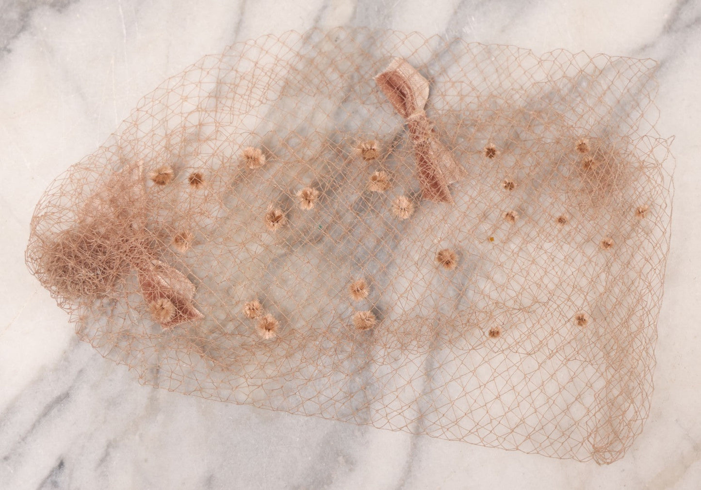 Lot 028 - Vintage Boxed Green Feather And Velvet Hat Veil With Dotted Netting, Additional Pink Veil, Mid-20th Century Millinery Accessory