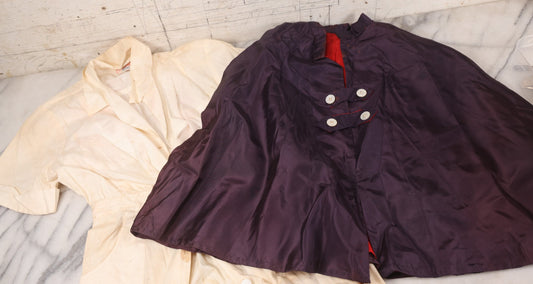 Lot 030 - Vintage Nurse's Outfit Including White Dress With Tag “A Romance Import, Sanforized, Washable, Made In Japan, Size 10” And Synthetic Cape With Purple Exterior And Red Lining