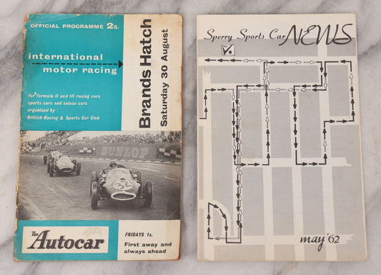 Lot 032 - Pair Of Vintage Automotive Pamphlets Including "The Autocar" International Race Meeting For Formula II And III Race Car, Saturday August 30th, 1958, Brands Hatch Circuit, And Sperry Sports Car News For May 1962
