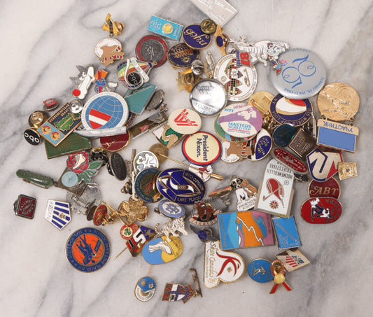 Lot 037 - Grouping Of 85+ Vintage And Modern Pins Including Winter Sports, Skiing, Figure Skating, Racing, Golf, Aviation, And Broadcasting, With Examples From A.B.C., N.B.C., And Several In Sterling Silver