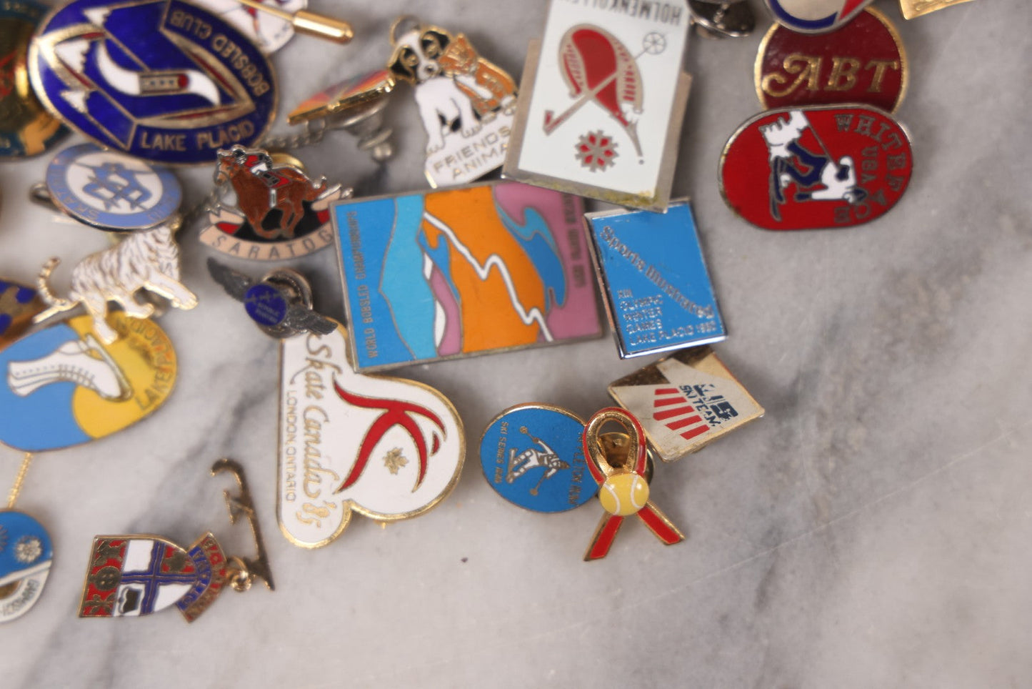 Lot 037 - Grouping Of 85+ Vintage And Modern Pins Including Winter Sports, Skiing, Figure Skating, Racing, Golf, Aviation, And Broadcasting, With Examples From A.B.C., N.B.C., And Several In Sterling Silver