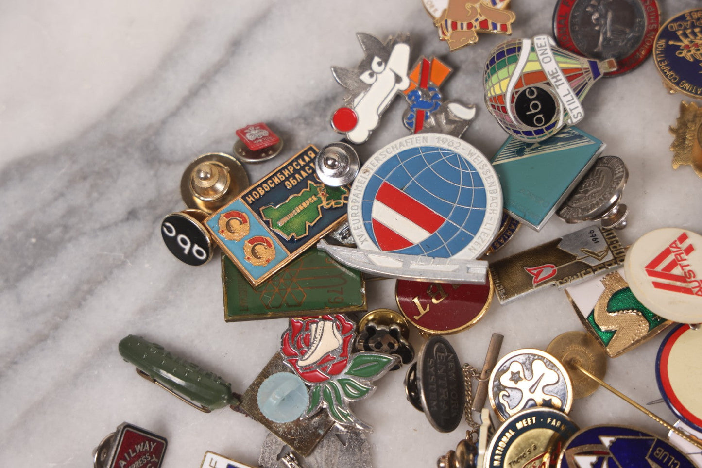 Lot 037 - Grouping Of 85+ Vintage And Modern Pins Including Winter Sports, Skiing, Figure Skating, Racing, Golf, Aviation, And Broadcasting, With Examples From A.B.C., N.B.C., And Several In Sterling Silver