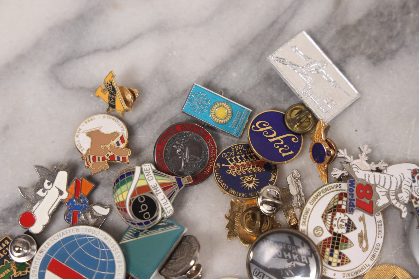 Lot 037 - Grouping Of 85+ Vintage And Modern Pins Including Winter Sports, Skiing, Figure Skating, Racing, Golf, Aviation, And Broadcasting, With Examples From A.B.C., N.B.C., And Several In Sterling Silver