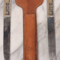 Lot 039 - Pair Of Vintage German Stainless Steel Letter Openers With Eastern-Influenced Enameled Geometric Design In Monogrammed Leather Sheath