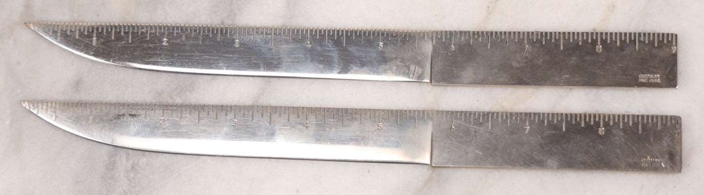 Lot 039 - Pair Of Vintage German Stainless Steel Letter Openers With Eastern-Influenced Enameled Geometric Design In Monogrammed Leather Sheath