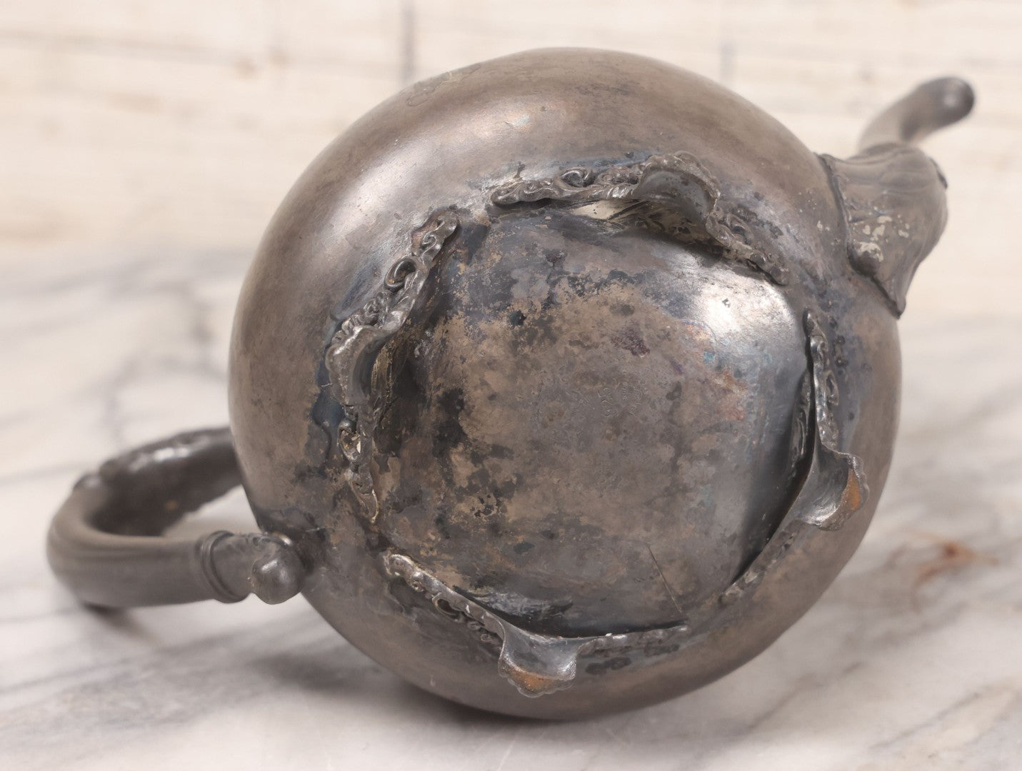 Lot 040 - Antique Art Nouveau Teapot With Floral Motif By Knickerbocker Silver Co., Silverplate On High Grade Metal, Marked “925,” With "W" Monogram, Note No Lid, 6" H